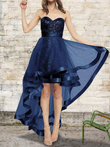 A-Linie/Princess-Linie Herzausschnitt Asymmetrisch Organza Asymmetrisch Kleid mit Pailletten