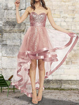 A-Linie/Princess-Linie Herzausschnitt Asymmetrisch Organza Asymmetrisch Kleid mit Pailletten